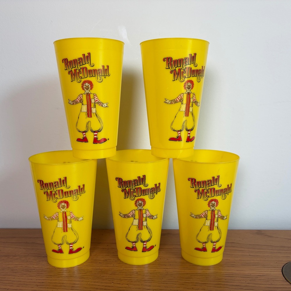 Vintage McDonalds Ronald McDonald Plastic Cups Set of 5 Mutual Plastics